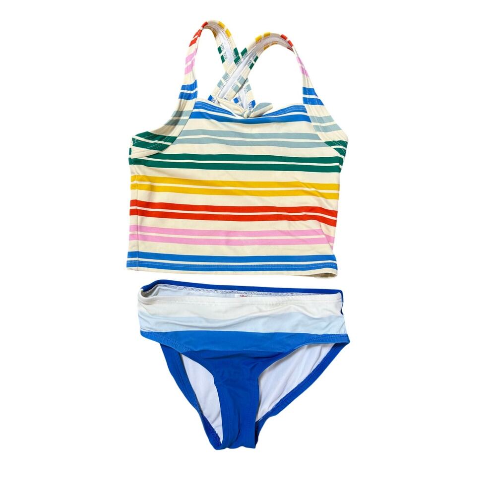 Hanna Andersson Girls Rainbow Stripe Two-Piece Swimsuit Size 8